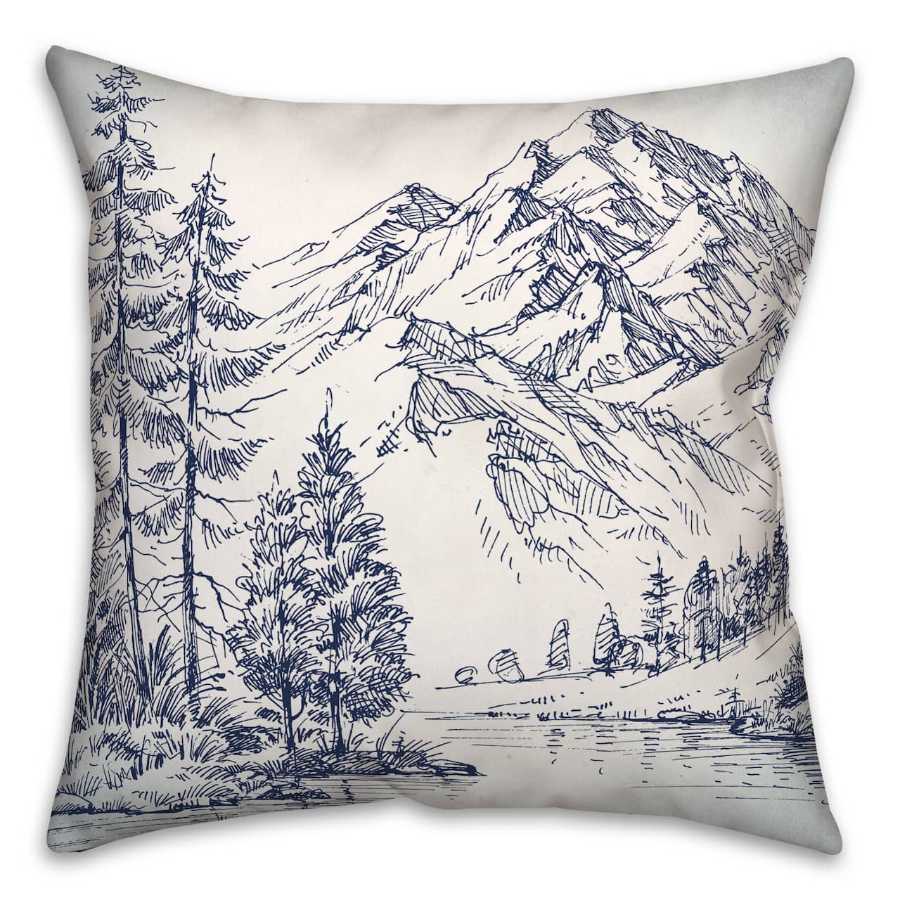 Mountain Forest Drawing 18x18 Throw Pillow